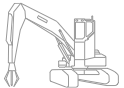 A DEVELON material handler moving a pile of scrap metal.