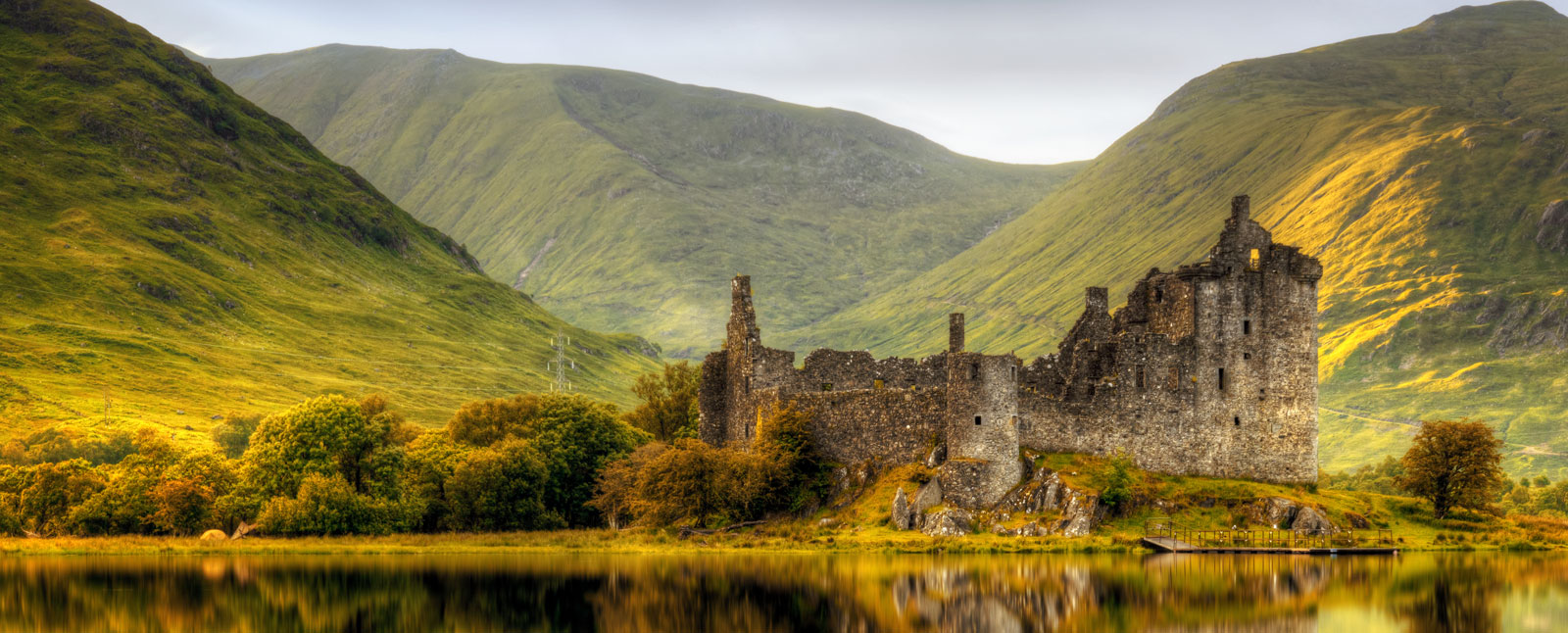 Kilchurn Castle reflections in Loch Awe at sunset, Scotland