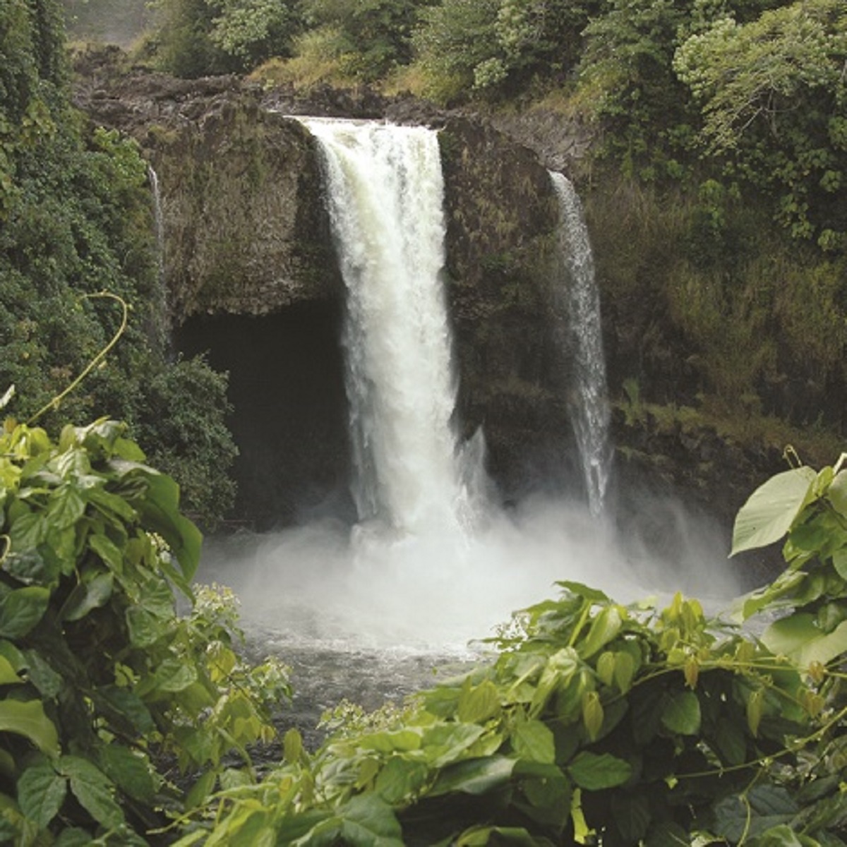 A close up of a waterfall in Hawaii