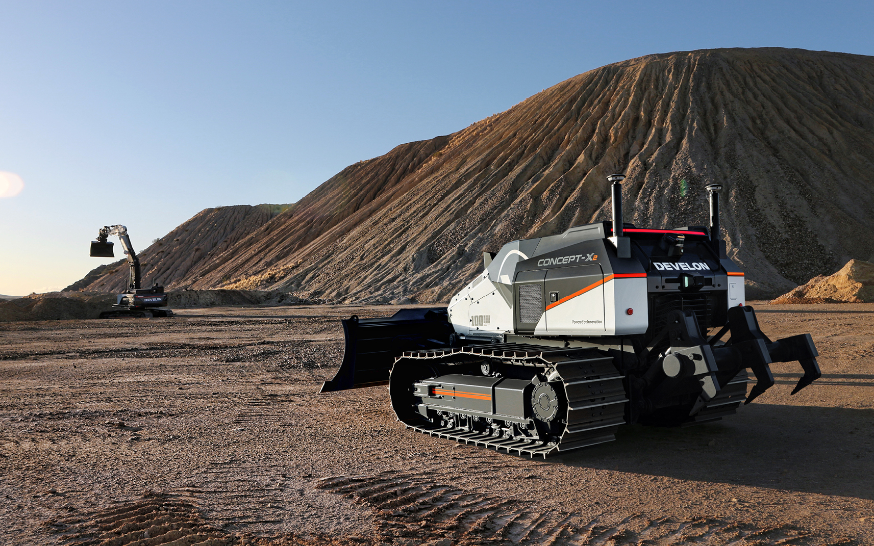An autonomous dozer is pictured at the DEVELON proving grounds in Arizona.