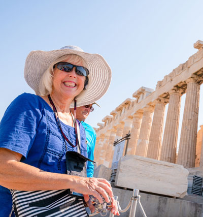 Woman in front of the Parthenon, Greece