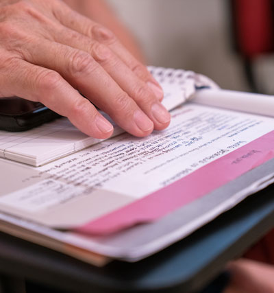 Looking over documents