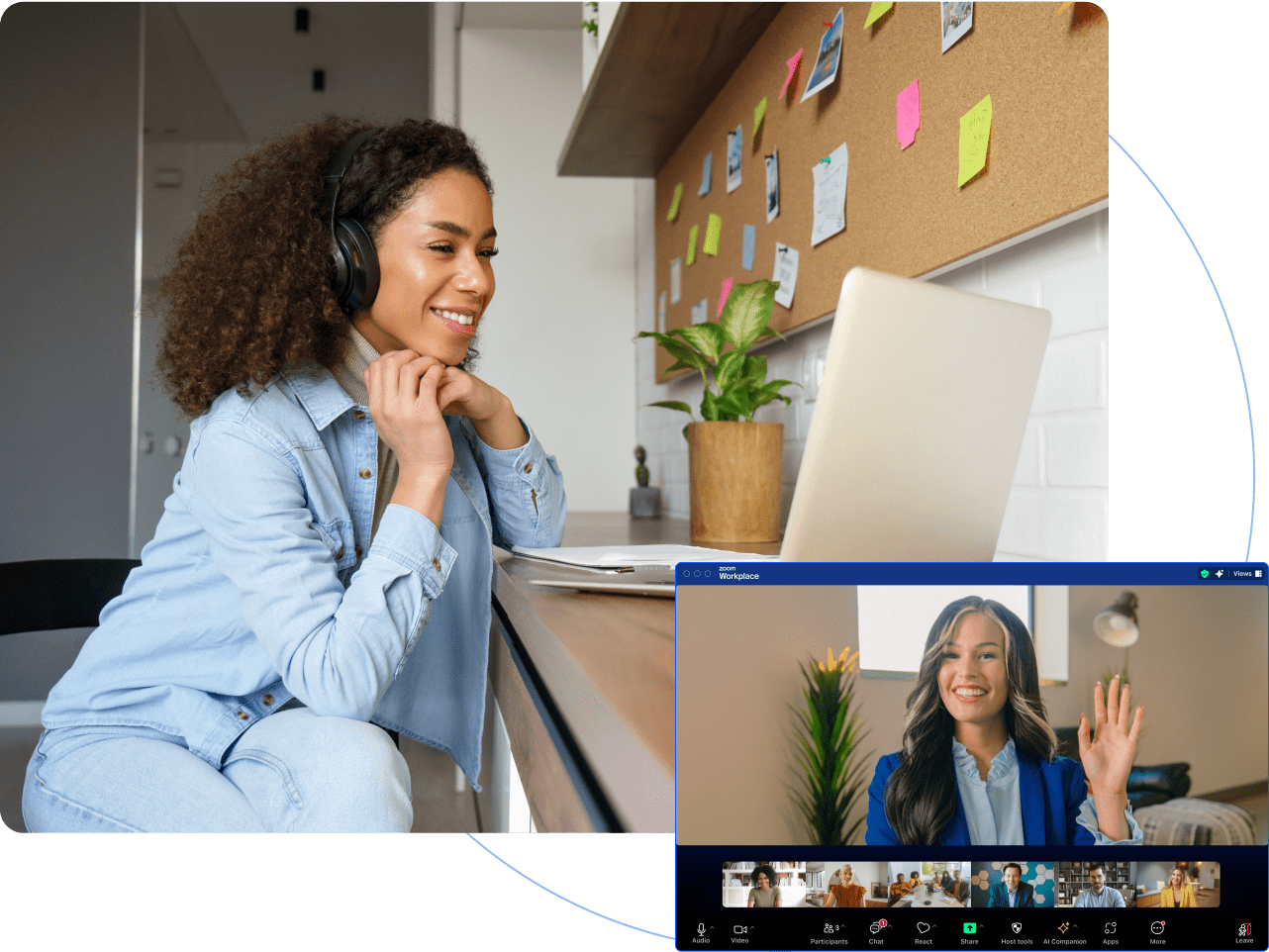 women at computer with headset