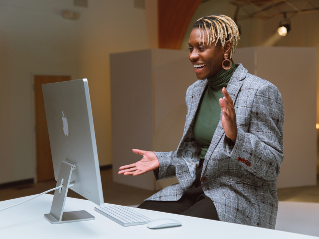 Webinar Features 1 Person looking at monitor