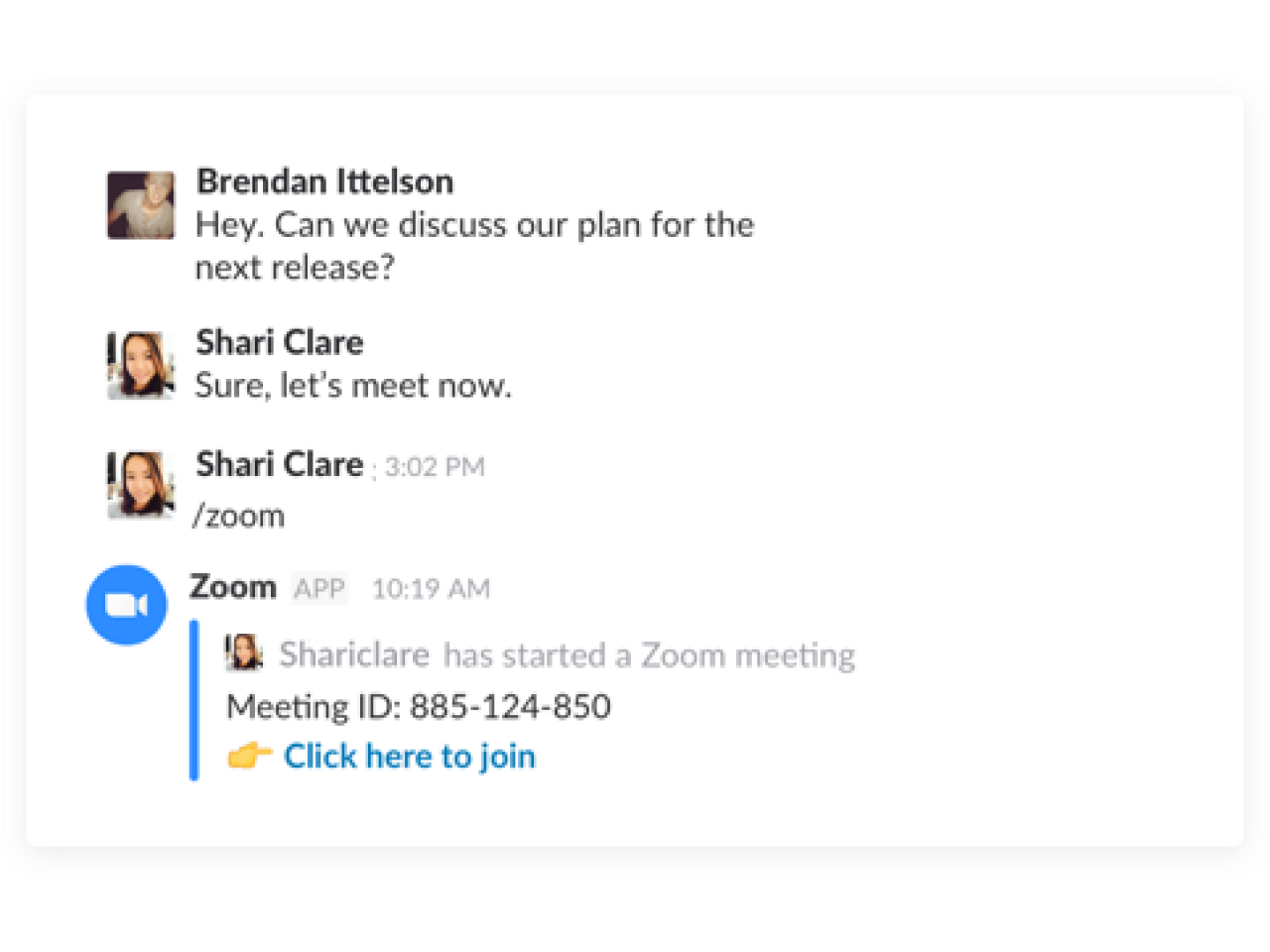 slack chat with zoom meeting link
